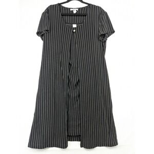 Superstition New York Pinstripe Maxi Dress Womens Short Sleeve Square Neck SZ 8